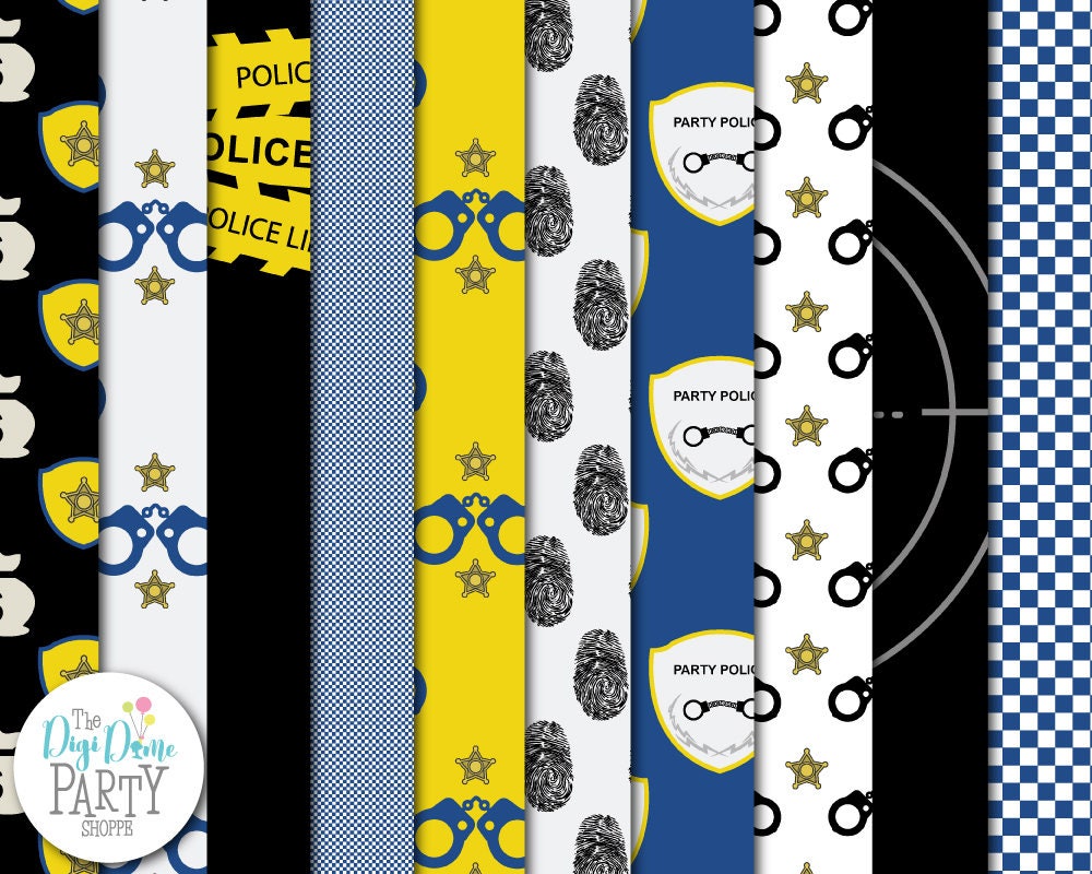 Police Digital Scrapbooking Paper Pack in Blue & Yellow Buy 2