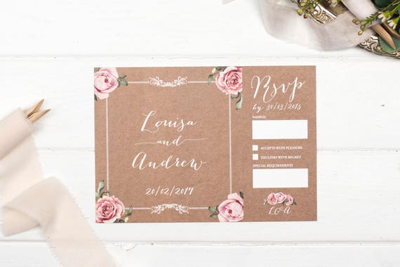 Vintage Wedding Invitation - A5 Kraft Floral-Framed