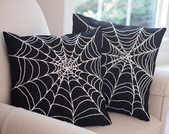 Halloween Spider Web - Black - Spider Web - Pillow Cover 18x18