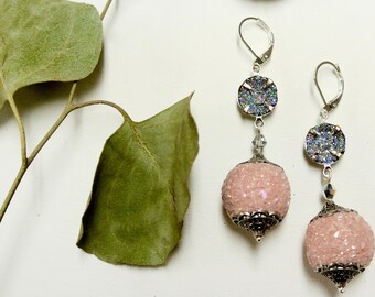 Artisan Kashmiri Earrings, Pink. Silver *free shipping**
