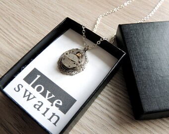 Silver Steampunk Necklace / watch movement necklace / clockwork necklace