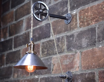 Industrial Wall Sconce - Pendant Edison - Hanging Lamp - Metal Shade - Edison Bulb - Wall Light