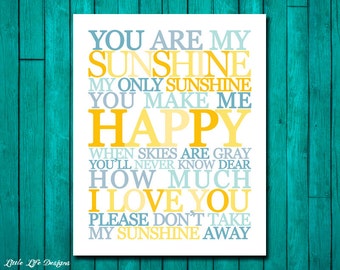 You Are My Sunshine Wall Art. Childrens Nursery Decor. You Are My Sunshine My Only Sunshine. Kids Room Decor. Nursery Wall Art. 5 Versions!