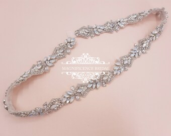 Opal bridal belt, thin bridal belt, wedding belt, bridal sash, thin wedding belt, bridal belt, opal sash, white opal belt, opal belt, GLENDA