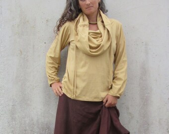 Womens shirt ~ Tribal fusion ~ Boho clothing ~ Beige shirt ~ Hippie clothing ~ Snood top ~ Hoody ~ Cowl neck top