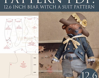 PDF teddy bear Captain, 12,6 inches with a clothes pattern