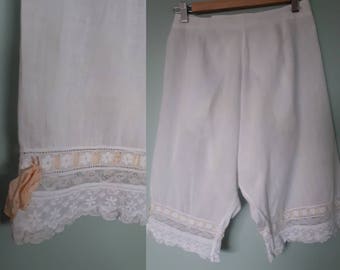 Edwardian lacy bloomers drawers trapdoor button back Antique 1900s White cotton UK 8 10 US 4 6 vintage lingerie matching shift available