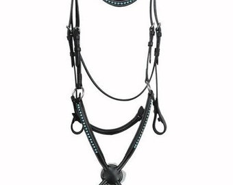 Figure 8 Premium Leather English Bridle with Turquoise Swarovski Elements with Rubber Reins