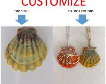 CUSTOMIZE An Ocean Wave Wire Wrapped Sunrise Shell Necklace; 14k Gold Filled; Sterling Silver