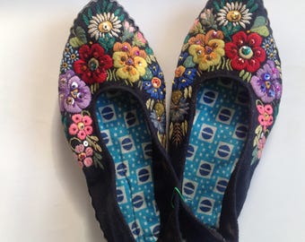 Embroidered folk slippers, Estonia