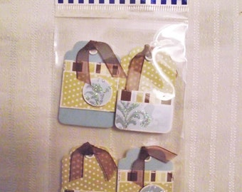 4 PIECE TAG SET, Light Blue Sage Green Craft Tags, Self Adhesive Tags, Scrapbooking Card Making Tags, Acid Free Embellishments,