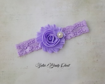 Lavender headband. Lace headband. Lace headband baby. Lace headpiece. Purple headband. Newborn headband. Infant headbands. Flower headband