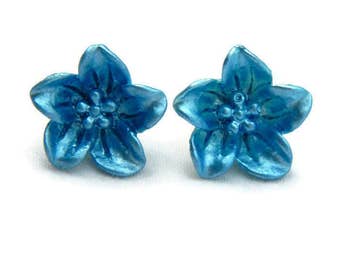 Blue Lily Flower Earrings - Retro Resin jewelry - Rockabilly, Pinup, Vintage Style