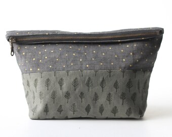 Trees & Stars Traveler Pouch. Project Bag. Large Pouch. Zipper Pouch.