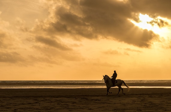 Spanish Horse Man In Silhouette, horse, equine print, Tarifa Beach,photographic print, limited edition print.