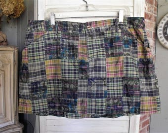 Vintage Madras Skirt/ Size 18 Skirt/ Skirt with Shorts/ Cotton Patch Madras/ Navy Shorts/ Thrifted Funwear/ Chic Shorts-Skirt/ Shabbyfab Fun