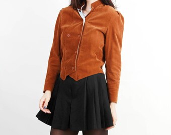 Vintage Brown Corduroy Jacket / Corduroy Jacket / Crop Jacket / Boxy Jacket / Trim Jacket / Size S / M
