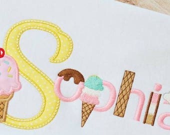 Ice Cream Shirt, Ice Cream Cone, Shirt, Sundae Shirt,Children's Adult Personalized Embroidered, Appliqued Shirt or Bodysuit