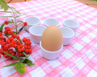 Vintage set of egg cups 1960's egg cups Set of six egg cups Egg cups made in Portugal Vintage egg cup set Ceramic egg cup set White egg cups