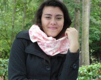 Pink and white flannel floral infinity scarf
