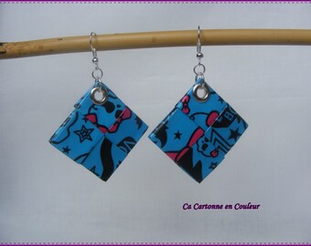 Blue, black and pink pierced earrings