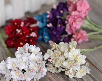 Bunch of 6 stems(30 flowers)-Miniature Millinery Forget Me Not Flower Bunch Velvet Flower Bridal Hair Accessories Crown,Wedding Home Decor