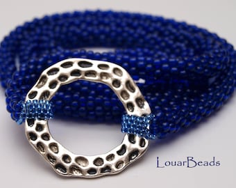 Navy Blue Necklace with Silver Circle