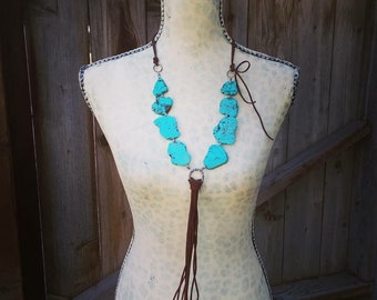 Turquoise & Leather Cowgirl Necklace