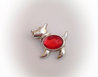 Vintage Plastic Scottie Dog Brooch Plastic with Red Jewel