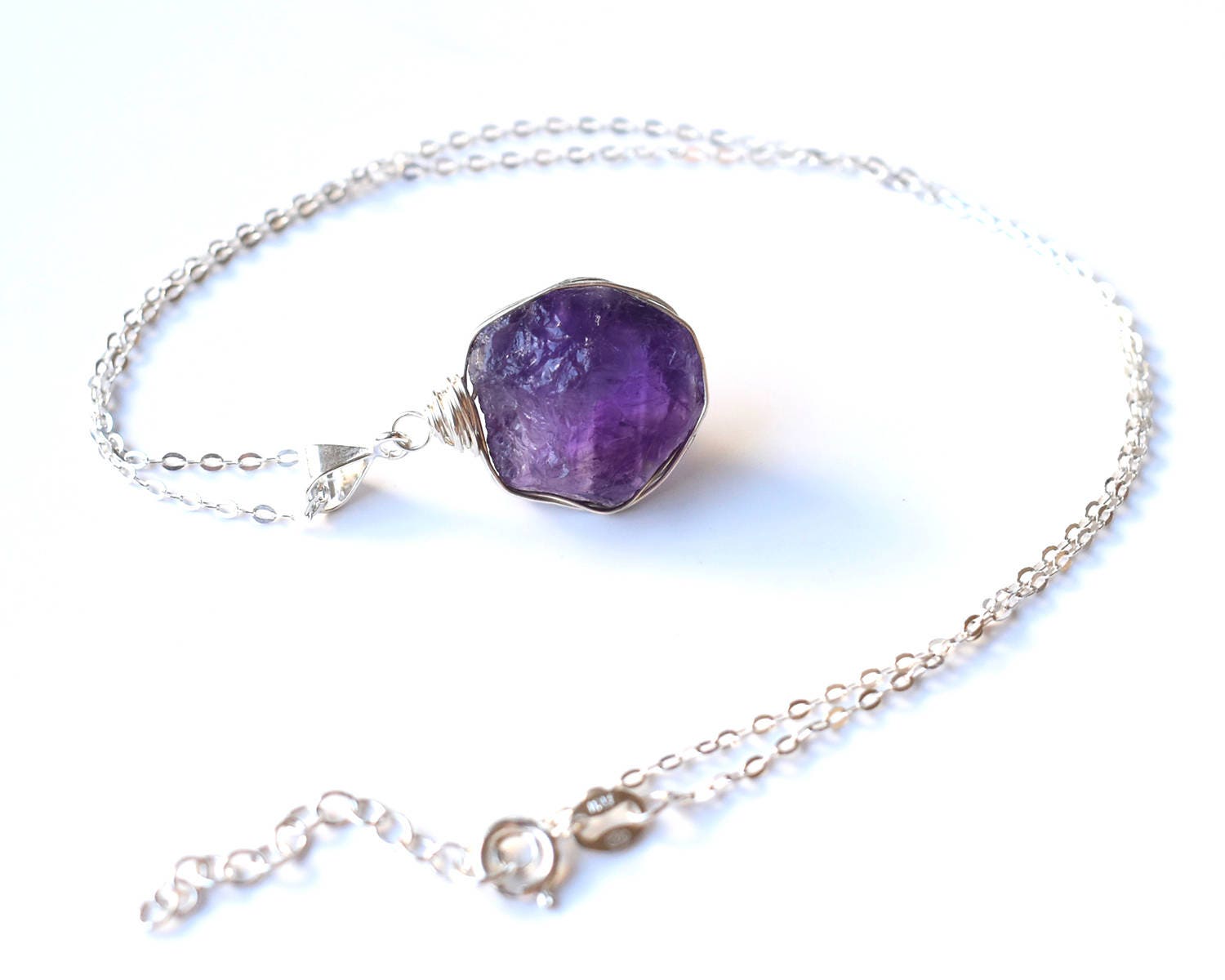 Amethyst Necklace Sterling Silver Raw Pendant Zoom
