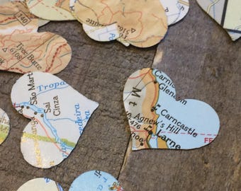 100 Pieces Map Atlas Paper Heart Wedding Confetti Mix / Table Decor Decoration Scatter Centerpiece Hand Punched