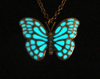 Butterfly Necklace Glow In The Dark Necklace Antique Bronze