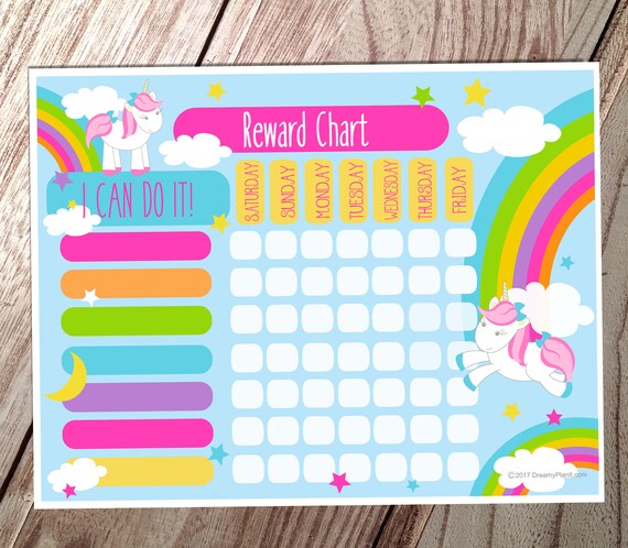 kids reward chart unicorn instant download