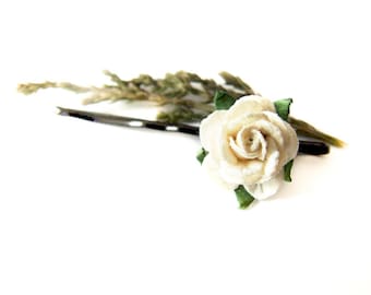 White Rose Bobby Pin, Rose Hair Pin, Flower Clip, White Rose Hair Clip, Flower Bobby Pin