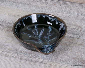 Black Blue Kitchen Spoon Rest. Ceramic Wheel Thrown Pottery. Ceramic Spoon Rest