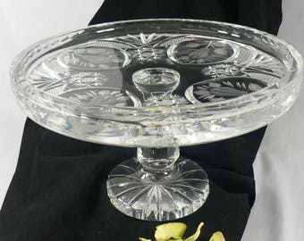 Crystal Cake Plate Etched Paneled Pedestal 01674g1531a