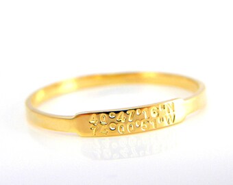 Dainty Coordinates Gold Ring Stackable Band Latitude Longitude Ring Personalized Location Jewelry Location Ring Custom ring stacking ring
