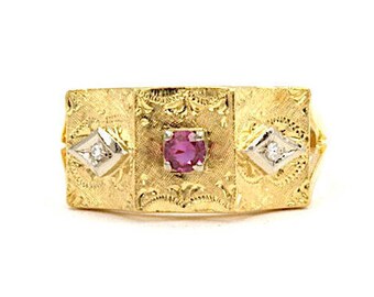 18K Yellow Gold Diamond and Sapphire Ring, Size 7 (1494)