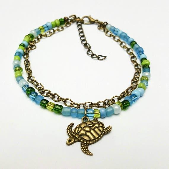 Turtle anklet Seed beads Ankle bracelet Dainty foot bracelet