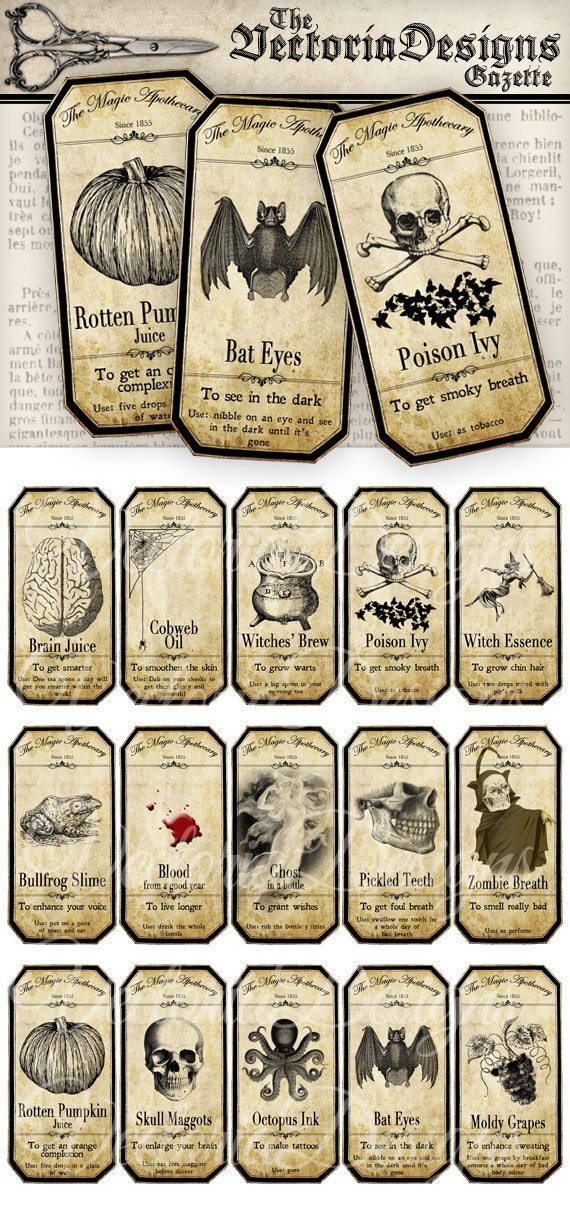 small halloween apothecary labels printable potion paper craft