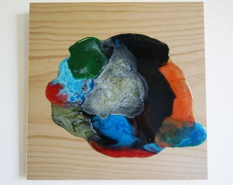 Resin wood wall piece // Abstract // Wall Hanging // Wood Piece // Multicolour // Resin Artwork
