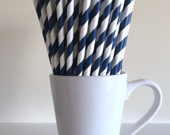 Navy Blue Striped Paper Straws Party Supplies Party Decor Bar Cart Cake Pop Sticks Mason Jar Straws Party Graduation