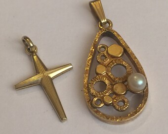 Vintage 1950s 14ct Rolled Gold K&L Pendants, German Jewellery, Geometric, Crucifix