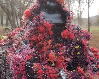 Saori weaving hand spun wool scarf