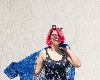 Low back one-piece Swimsuit printed in our "90s overdose" pattern | Retro Beach wear 2018