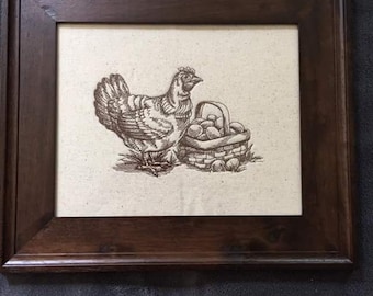 Country Hen...wooden framed embroidery