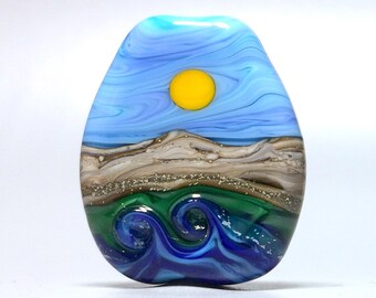 Seaside Waterscape - Handmade Lampwork Glass Bead Focal Pendant - SRA - USA
