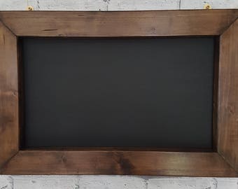 Solid Wood Wall Mounted Chunky Chalkboard Finished In Jacobean Dark Oak Wax