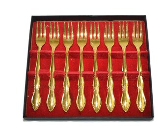 Vintage Gold Serving Forks Gold Cocktail Forks Set of 8 Cocktail Forks Appetizer Horderve Forks 1847 Rogers Bros Flatware
