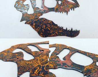 Metal Dinosaur Head, Dinosaur Fossil, Dino Skeleton, Metal Art, Jurassic Park, Jurassic World, Chris Pratt, T-rex, Boys Room Decor,
